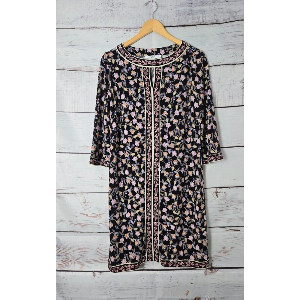 Wisp Womens Dress Size 6 Floral Keyhole Knee Length A Line 3/4 Sleeve Stretch
